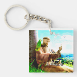 Saint Francis and the sermon-preaches to the birds Key Ring