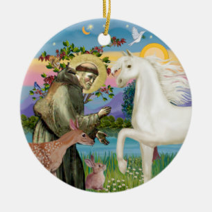 Saint Francis - Arabian Horse (white) Ceramic Ornament