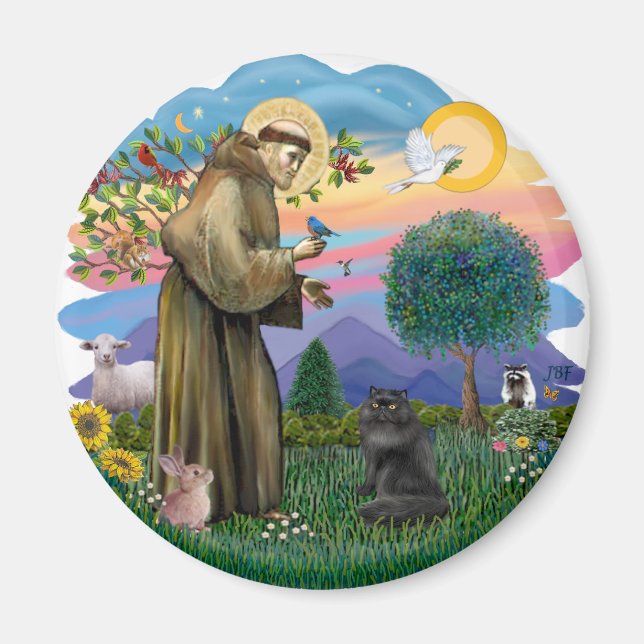 Saint Francis - Black Persian Cat Magnet (Front)