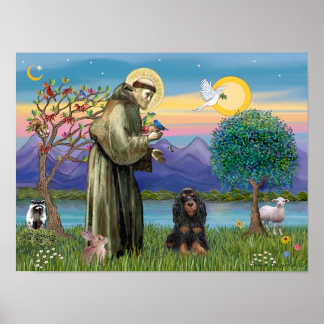 Saint Francis & Black-Tan Cocker Spaniel Poster (Front)