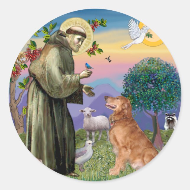Saint Francis - Golden Retriever (#1) Classic Round Sticker (Front)