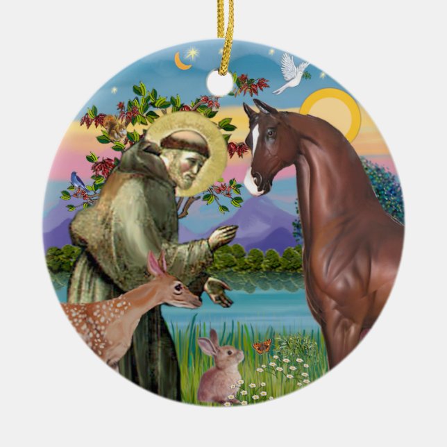 Saint Francis - Horse (chestnut) Ceramic Tree Decoration (Front)