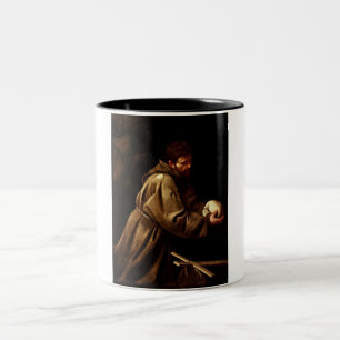 Saint Francis in Prayer (Christian) (Caravaggio) Two-Tone Coffee Mug