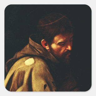 Saint Francis of Assisi by Caravaggio Baroque Art Square Sticker