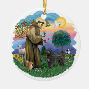 Saint Francis - Portuguese Water Dog (black) Ceramic Ornament