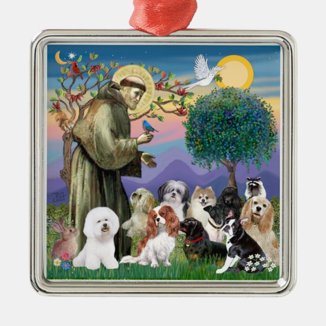 Saint Francis with 10 Dogs Metal Tree Decoration (Front)