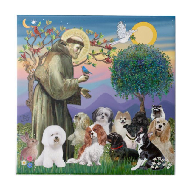 Saint Francis with 10 Dogs Tile (Front)