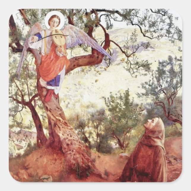 Saint Francis with Angel Square Sticker (Front)