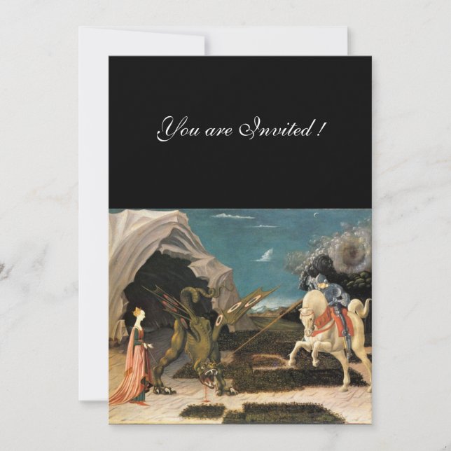 SAINT GEORGE AND THE DRAGON,brown ,blue red black Invitation (Front)