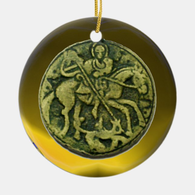 SAINT GEORGE, DRAGON /MADONNA AND CHILD MEDALLION CERAMIC ORNAMENT (Front)