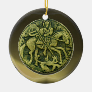 SAINT GEORGE, DRAGON /MADONNA AND CHILD MEDALLION CERAMIC TREE DECORATION