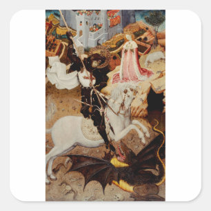 Saint George Killing the Dragon by Bernat Martorel Square Sticker