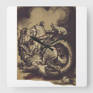Saint George Killing the Dragon Square Wall Clock