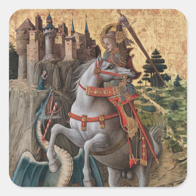 Saint George Slaying Dragon Carlo Crivelli Paintin Square Sticker (Front)