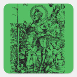 Saint George Standing with Two Angels Square Sticker