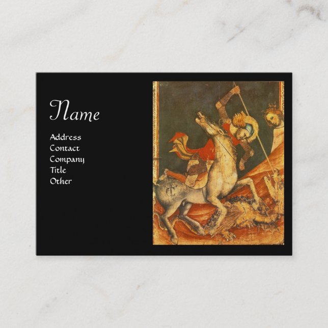 Saint George's Battle,Dragon Monogram Black Pearl Business Card (Front)