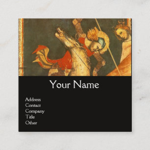 Saint George's Battle,Dragon Monogram Black Square Business Card
