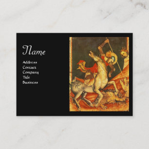 Saint George's Battle & Dragon Monogram Gold Black Business Card