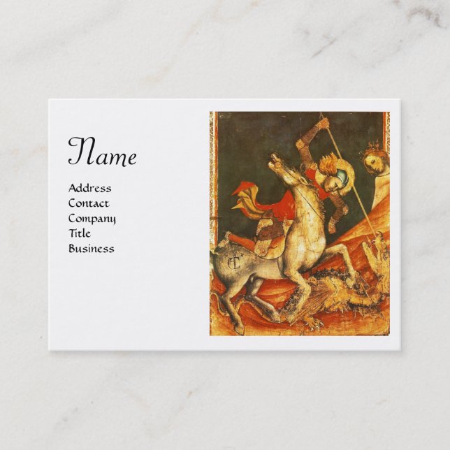 Saint George's Battle & Dragon Monogram ,White Business Card (Front)