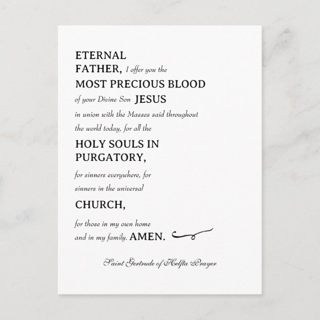 Saint Gertrude of Helfta Prayer Postcard (Front)
