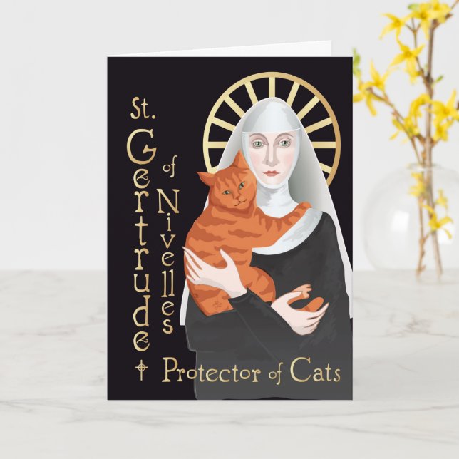 Saint Gertrude of Nivelles, Protector of Cats Card (Yellow Flower)