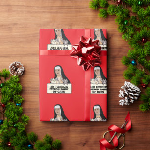 SAINT GERTRUDE, PATRON SAINT OF CATS CAT WRAPPING PAPER