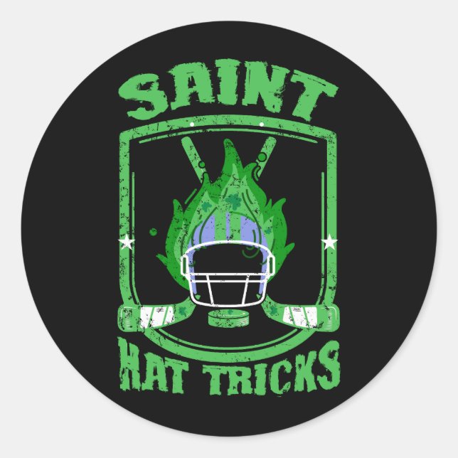 Saint Hat Tricks Hockey Shamrock Helmet St Patrick Classic Round Sticker (Front)