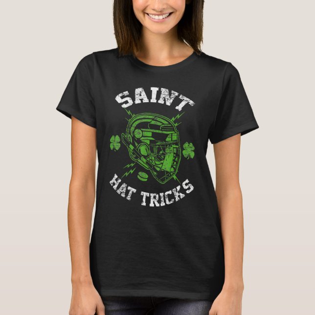 Saint Hat Tricks Leprechaun Lover Hockey St. Patri T-Shirt (Front)