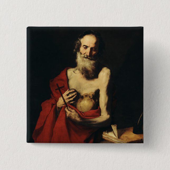 Saint Jerome by Jusepe de Ribera 15 Cm Square Badge (Front)