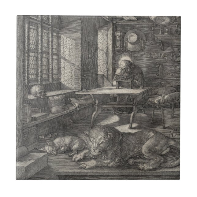 Saint Jerome in His Study by Albrecht Durer Ceramic Tile (Front)
