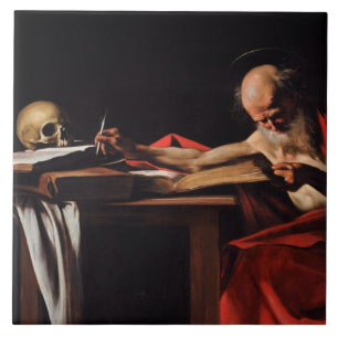 Saint Jerome Writing (by Caravaggio) Ceramic Tile