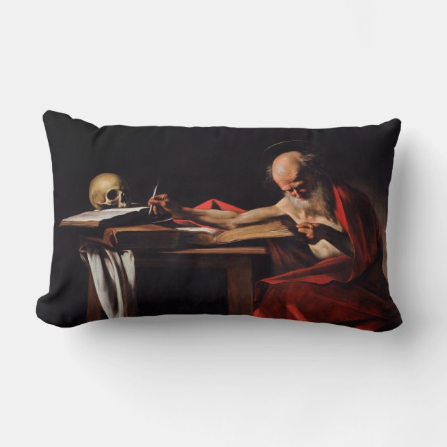 Saint Jerome Writing (by Caravaggio) Lumbar Cushion (Front)