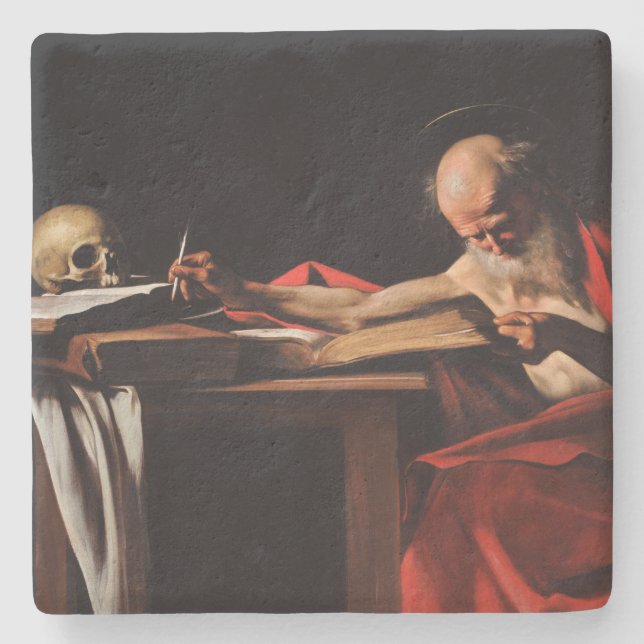 Saint Jerome Writing (by Caravaggio) Stone Coaster (Front)