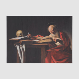 Saint Jerome Writing (by Caravaggio) Tissue Paper