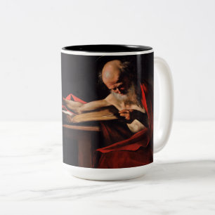 Saint Jerome Writing (by Caravaggio) Two-Tone Coffee Mug