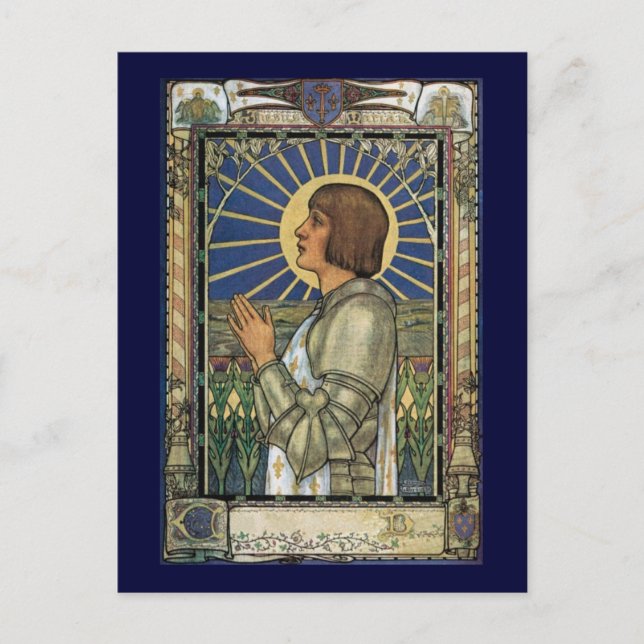 Saint Joan of Arc Stained Glass Image Postcard (Front)