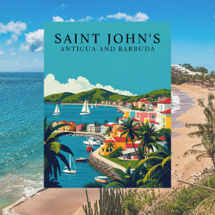 Saint John’s, Antigua and Barbuda Retro Travel Art Postcard