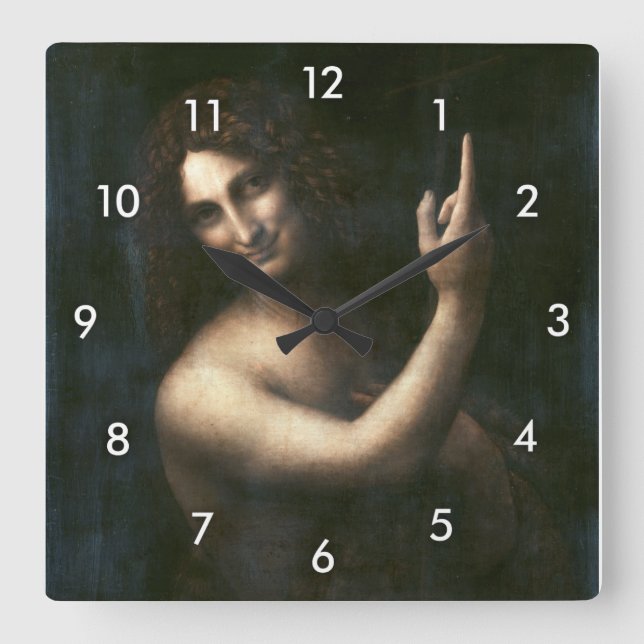 Saint John the Baptist, Leonardo da Vinci Square Wall Clock (Front)
