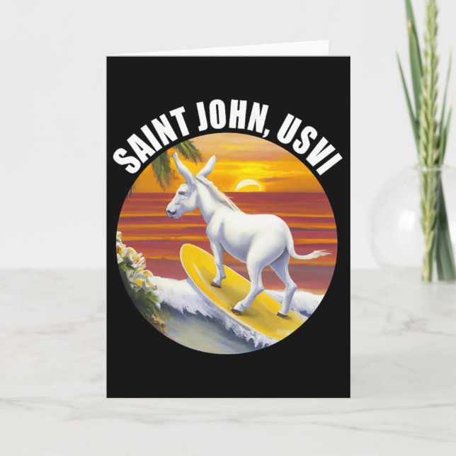 Saint John Usvi Funny Surfing Donkey Us Virgin Isl Card (Front)