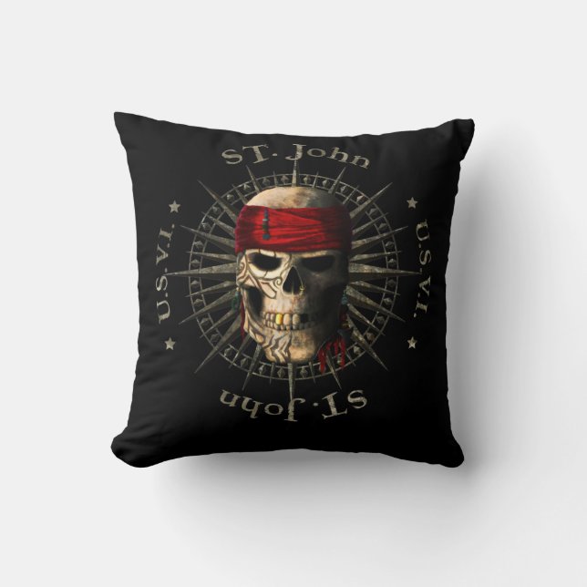 Saint John USVI Pirate Skull Cushion (Front)