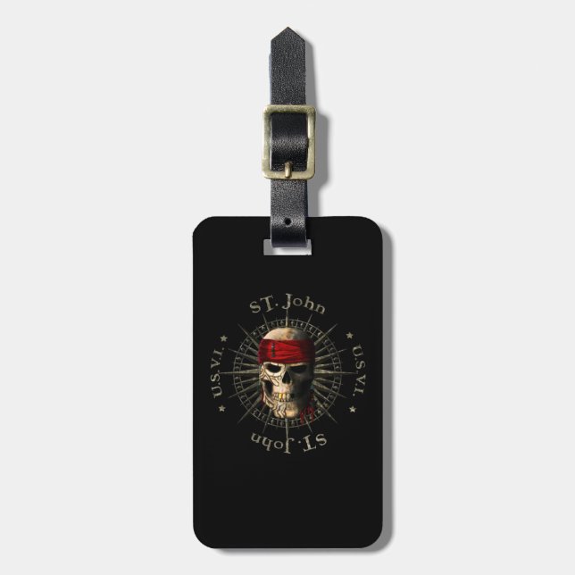 Saint John USVI Pirate Skull Luggage Tag (Front Vertical)