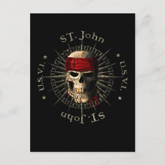 Saint John USVI Pirate Skull Postcard (Front)
