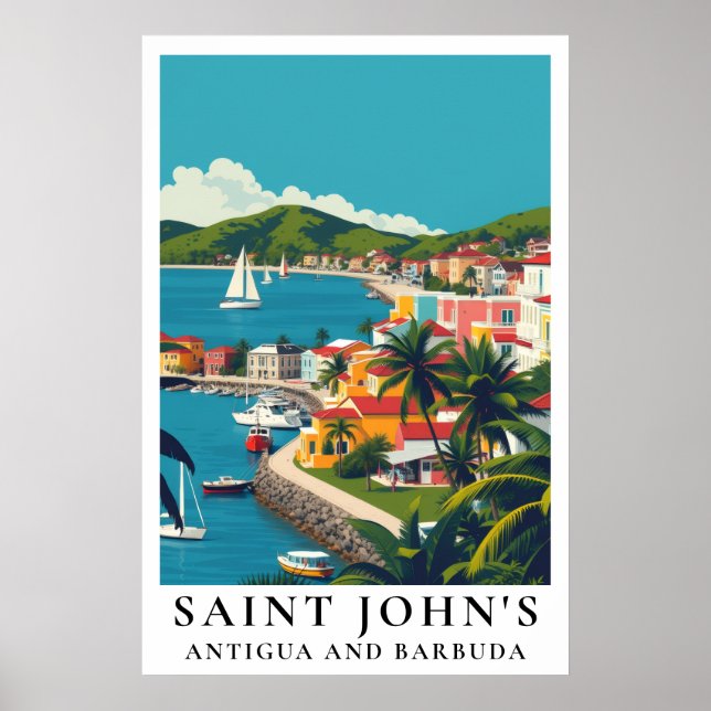 Saint John's Antigua and Barbuda Vintage Travel Poster (Front)