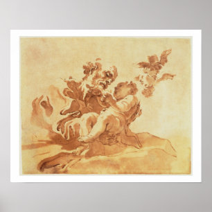 Saint Joseph adoring the Christ Child (pen, ink, b Poster