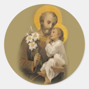 Saint Joseph Baby Jesus Traditional Lily Classic Round Sticker