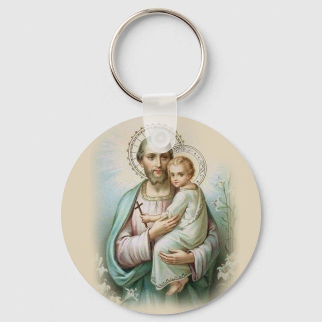 Saint Joseph Baby Jesus Traditional Lily Key Ring (Front)