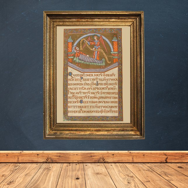 Saint Joseph Christmas Mediaeval Manuscript Poster (Saint Joseph and Angel -Christmas Catholic Christian Medieval Manuscript Wall Art)