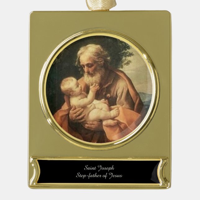 Saint Joseph Gold Plated Banner Ornament (Front)