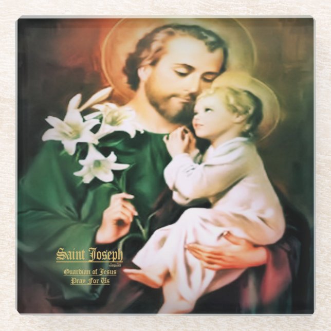 Saint Joseph Guardian of Jesus Glass Coaster (Front)