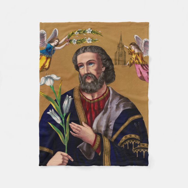 Saint Joseph Guardian of the Holy Family Fleece Blanket (Front)